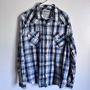 ⭐️⭐️⭐️Men’s Levi Strauss pearl button blue plaid  button up shirt size L